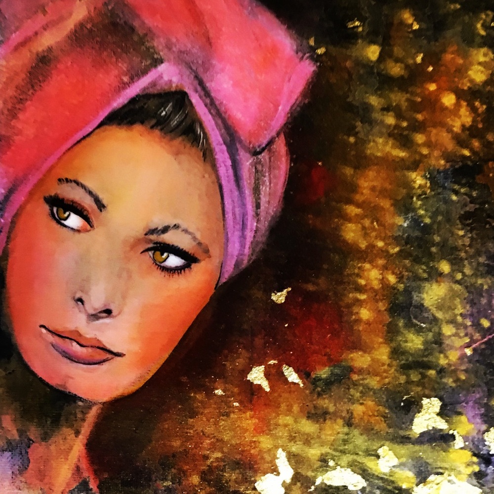 “Sofia In Pink” 8”x10” mixed media on canvas